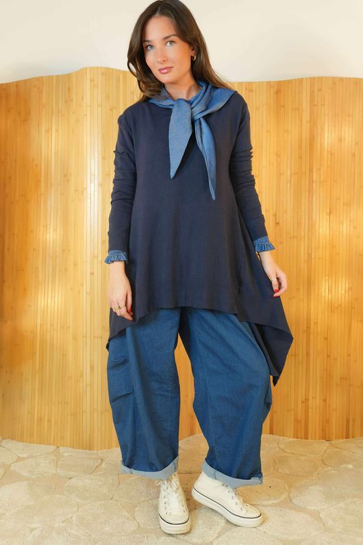 Mabel Dip Side Stretch Fine Knit Navy /30=